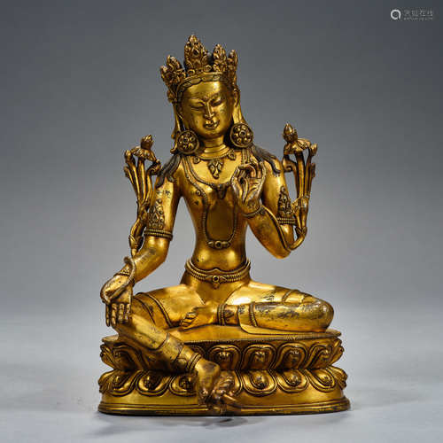 Ming and Qing Dynasties, Gilt Bronze , Buddha Statue