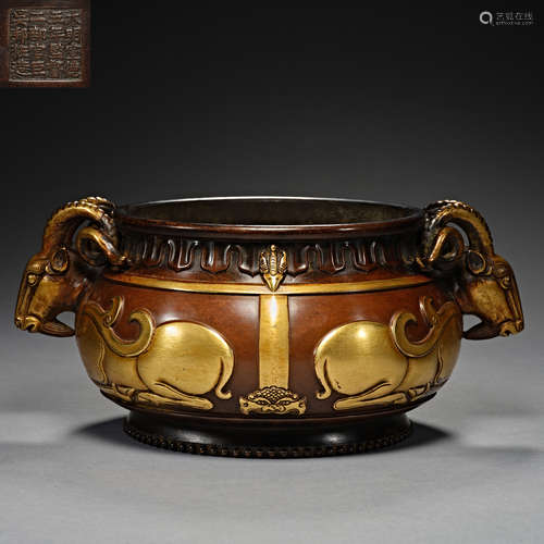 Qing Dynasty Gilt Bronze , sheep decoration, Incense Burner