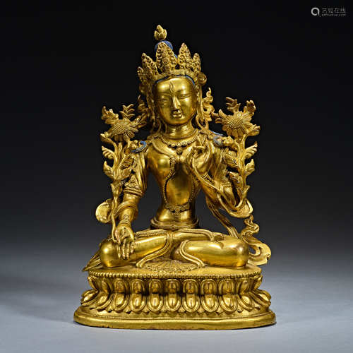 Ming and Qing Dynasties, Gilt Bronze , Buddha Statue