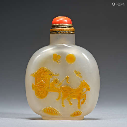 Qing Dynasty, Agate, skillful carving, Snuff Bottle