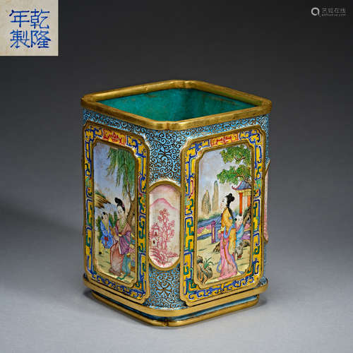 Qing Dynasty, Gilt Bronze , painted enamel, figure decoratio...