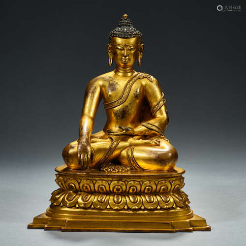 Ming and Qing Dynasties, Gilt Bronze , Buddha Statue