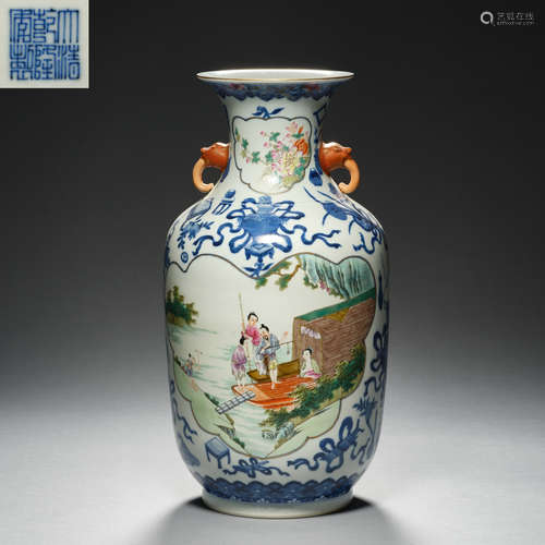 Qing Dynasty Qianlong, Famille Rose,figure decoration, Bottl...