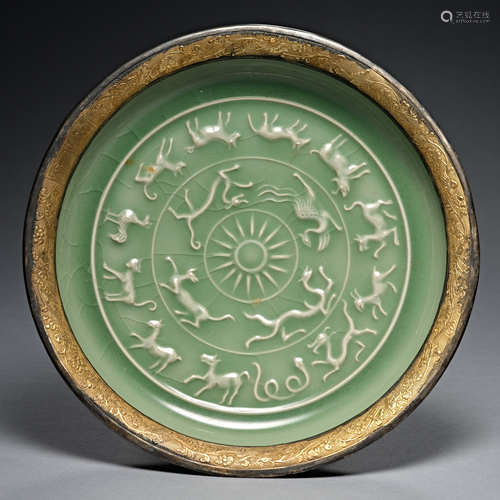 Qing Dynasty Chinese zodiac, celadon, Plate