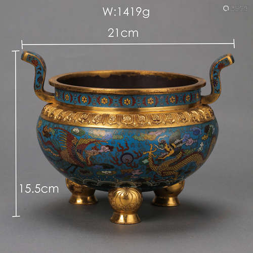 CHINESE MING DYNASTY CLOISONNE DRAGON AND PHOENIX PATTERN DO...