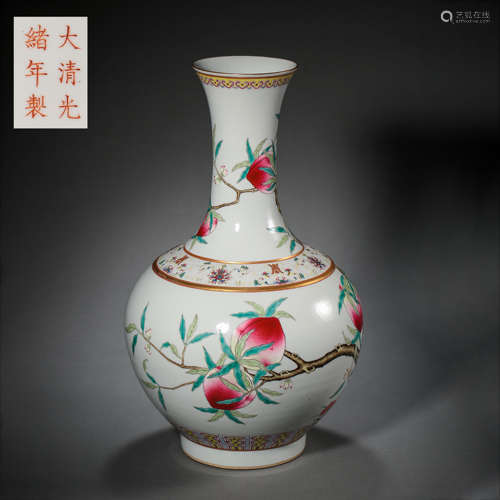 CHINESE FAMILLE ROSE PEACH VASE, QING DYNASTY