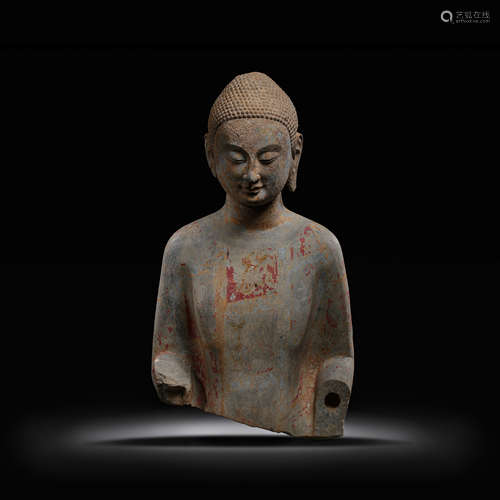 BLUESTONE BUDDHA STATUE, NORTHERN WEI DYNASTY, CHINA