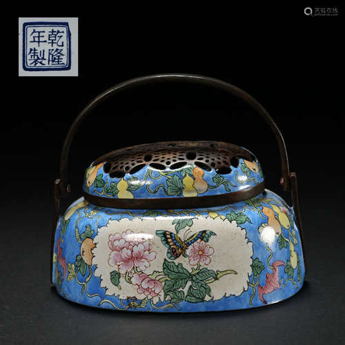 CHINESE QING DYNASTY ENAMEL INCENSE BURNER WITH COPPER BODY