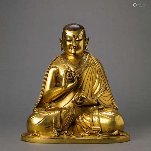 CHINESE MING DYNASTY TIBETAN BRONZE GILDING BUDDHA SITTING S...