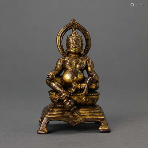 CHINESE MING DYNASTY TIBETAN BRONZE GILDING BUDDHA SITTING S...