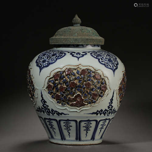 CHINESE YUAN DYNASTY BLUE AND WHITE GLAZE RED POT (ORIGINAL ...