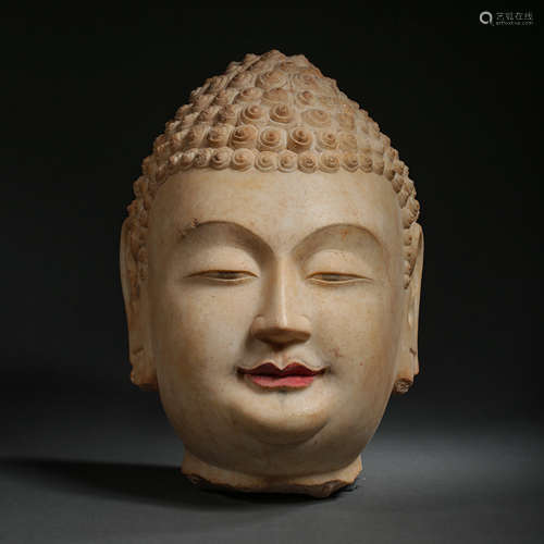 WHITE MARBLE BUDDHA HEAD, NORTHERN QI DYNASTY, CHINA