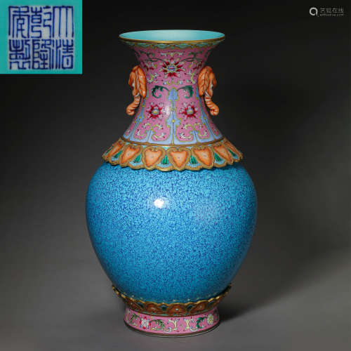 CHINESE QING DYNASTY FAMILLE ROSE VASE WITH ROTATING CENTER ...