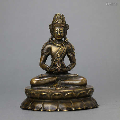 CHINESE MING DYNASTY TIBETAN BRONZE BUDDHA SITTING STATUE  