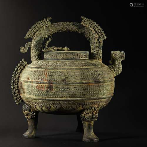 CHINESE HAN DYNASTY BRONZE GIRDER KETTLE  