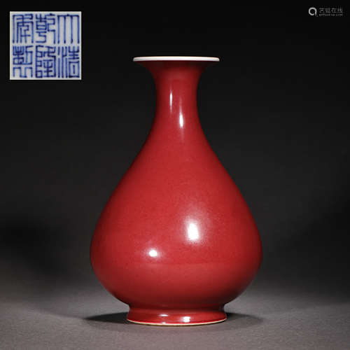 QIANLONG RED GLAZED SPRING VASE, QING DYNASTY, CHINA  