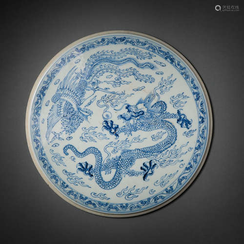 CHINESE QING DYNASTY BLUE AND WHITE DRAGON PATTERN SCREEN  