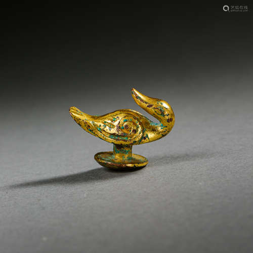 CHINESE WARRING STATES PERIOD GILT BRONZE BELT HOOK  