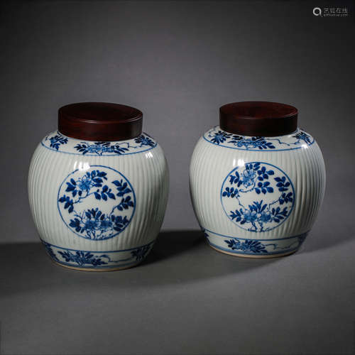 A PAIR OF CHINESE QING DYNASTY KANGXI BLUE AND WHITE POTS  