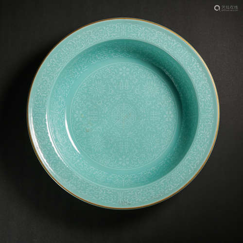 CHINESE QING DYNASTY BLUE GLAZE BASIN  