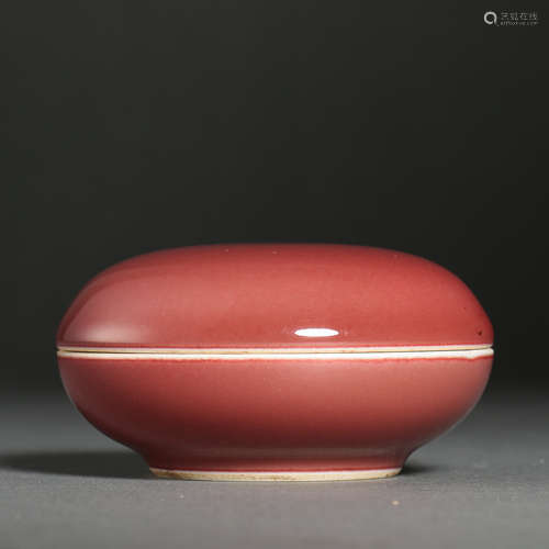 CHINESE QING DYNASTY RED GLAZE POWDER BOX  