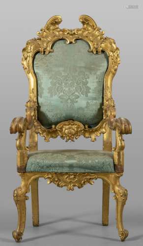 Trono Luigi XIV in legno intagliato e dorato,