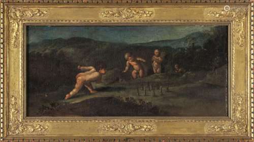 "Il gioco dei birilli" olio, sec.XVIII cm.