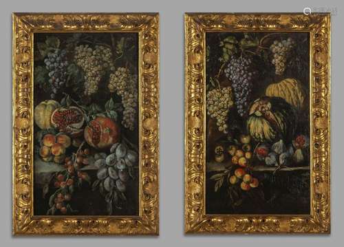 Scuola romana sec.XVII "Nature morte con frutta"