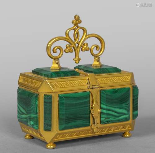 Cofanetto in malachite e bronzo dorato,