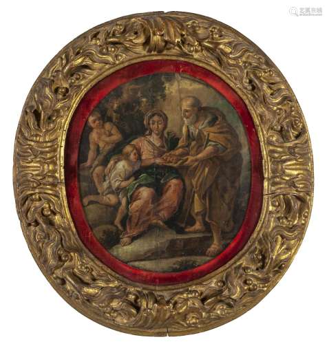 Scuola napoletana sec.XVII "Sacra Famiglia" olio
