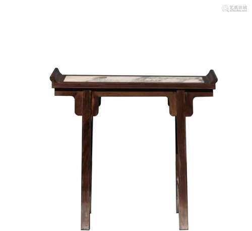 CHINESE QING DYNASTY ROSEWOOD INLAID MARBLE TABLE