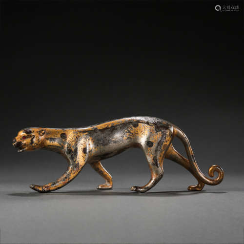 GILT BRONZE LEOPARD, TANG DYNASTY, CHINA