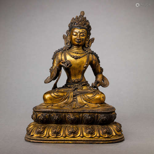 CHINESE QING DYNASTY GILT BRONZE BUDDHA STATUE