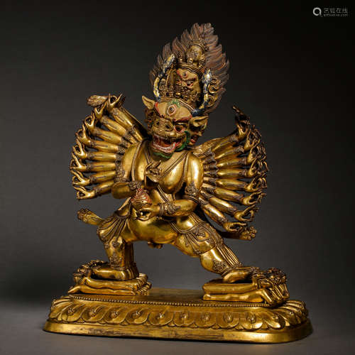 CHINESE QING DYNASTY GILT BRONZE BUDDHA STATUE