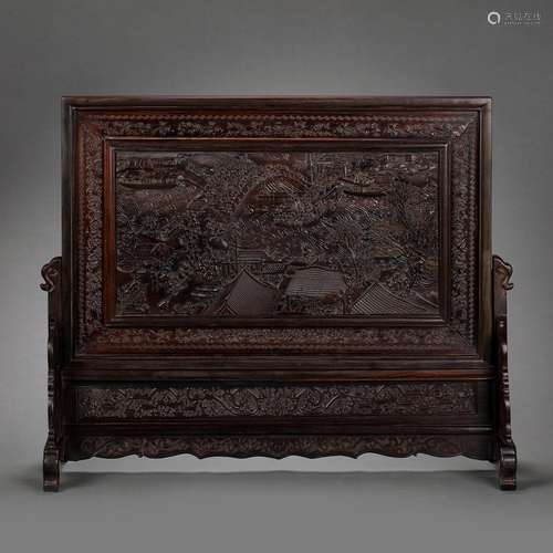 CHINESE ROSEWOOD INSERT SCREEN, QING DYNASTY