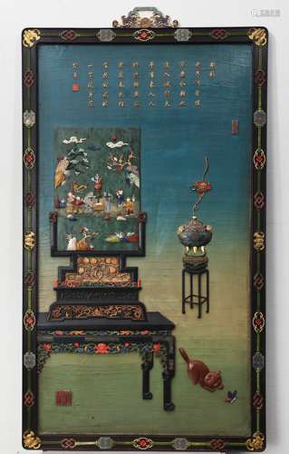 CHINESE QING DYNASTY PALACE HANGING SCREEN INLAID WITH MANY ...