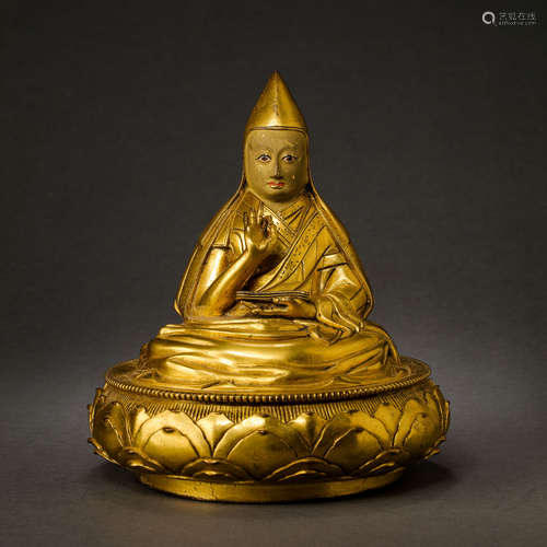 CHINESE QING DYNASTY GILT BRONZE BUDDHA STATUE