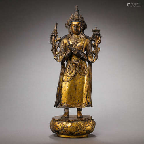 CHINESE QING DYNASTY GILT BRONZE BUDDHA STATUE