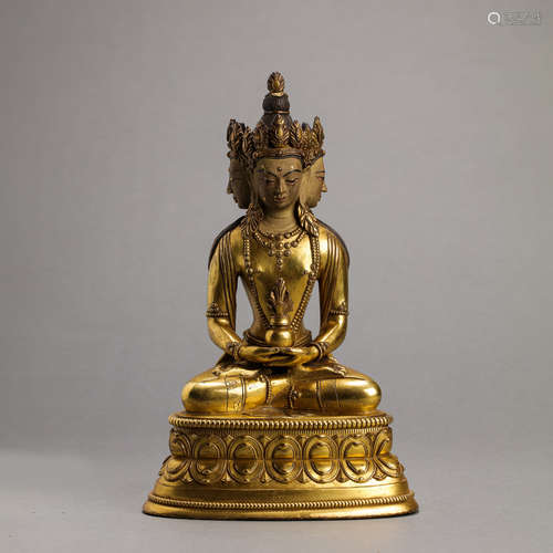 CHINESE QING DYNASTY GILT BRONZE BUDDHA STATUE