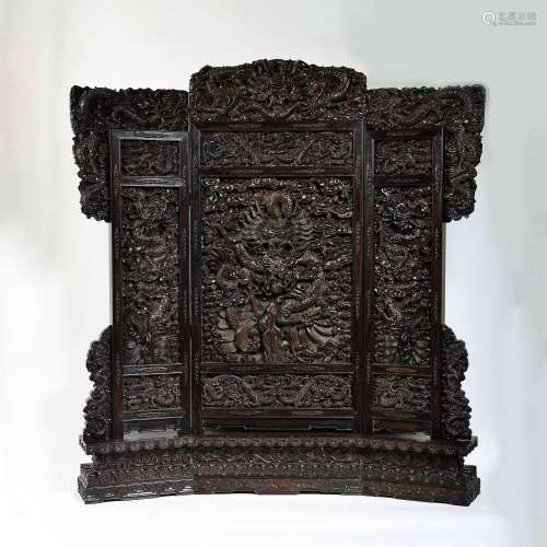 SMALL LEAF ROSEWOOD SCREEN FROM QING DYNASTY, CHINA