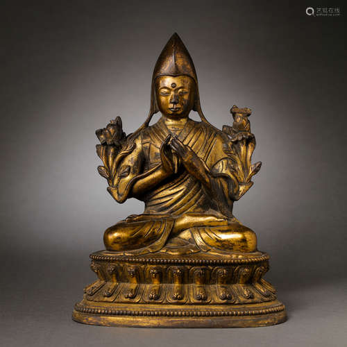 CHINESE QING DYNASTY GILT BRONZE BUDDHA STATUE