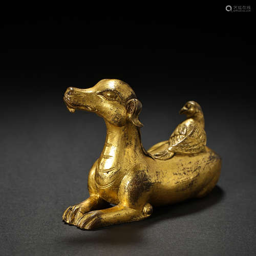 GILT BRONZE DOG FROM QING DYNASTY, CHINA