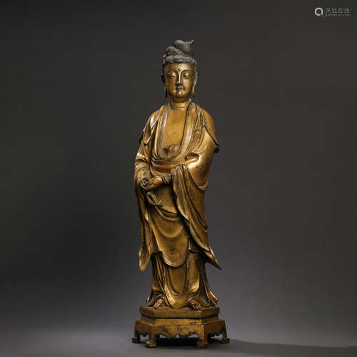 CHINESE MING DYNASTY GILT BRONZE BUDDHA STATUE