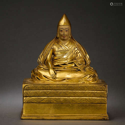 CHINESE QING DYNASTY GILT BRONZE BUDDHA STATUE