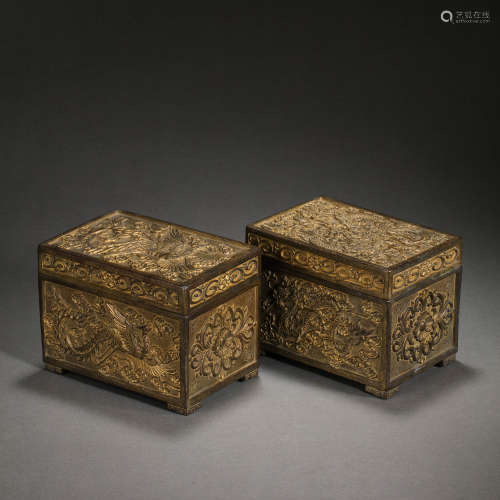 A PAIR OF CHINESE LIAO GILT BRONZE BOXES