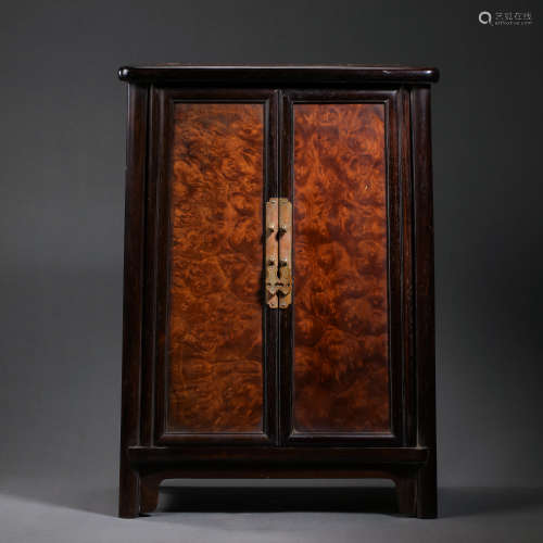 CHINESE REDWOOD INLAID WITH SHADOW WOOD CABINET