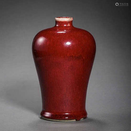 CHINESE QING DYNASTY JI RED GLAZE PLUM VASE