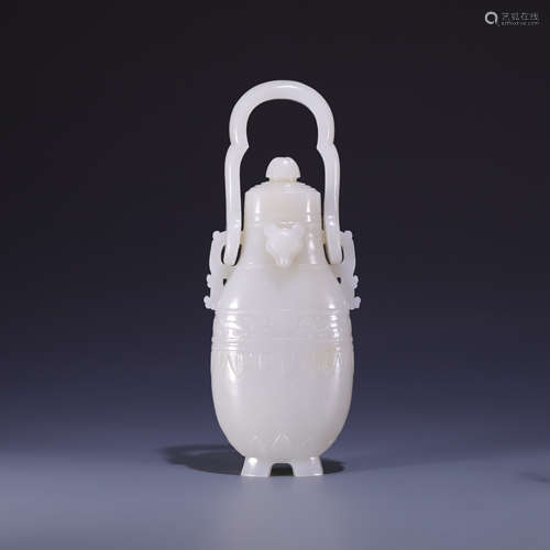 HETIAN JADE HANDLE FLASK, QING DYNASTY, CHINA