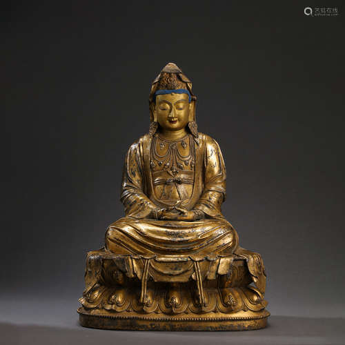 CHINESE MING DYNASTY BRONZE GILDING BUDDHA SITTING STATUE