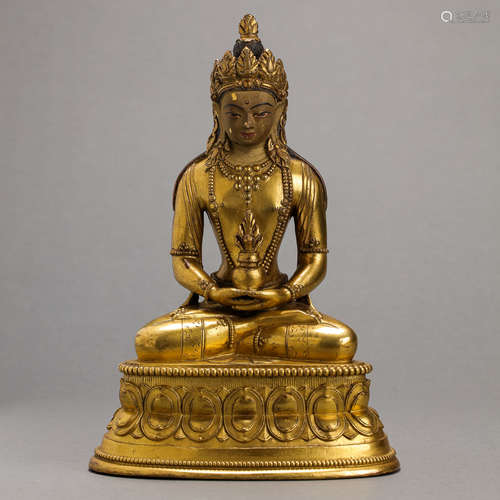 CHINESE QING DYNASTY GILT BRONZE BUDDHA STATUE